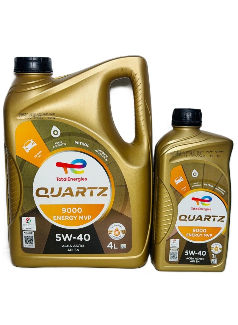 توتال انرجيز زيت محركات Energy MVP Quartz 9000 تخليقي بالكامل 5W-40، سعة 4 لترات + 1 لتر - Image 1